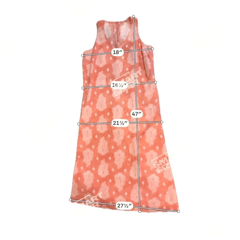 J. Jill Love Linen Coral  Paisley Sleeveless Lagenlook Coastal Maxi Dress M